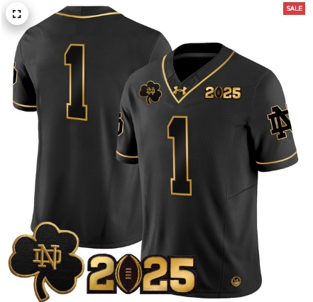Notre Dame Fighting Irish 2025 CFP Final Patch Gold Vapor Limited Custom Jersey - All Stitched Alternate #1 Team