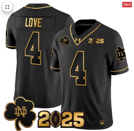 Notre Dame Fighting Irish 2025 CFP Final Patch Gold Vapor Limited Custom Jersey - All Stitched Alternate #Jeremiyah Love