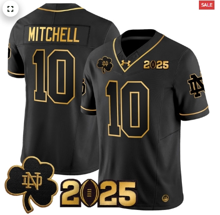 Notre Dame Fighting Irish 2025 CFP Final Patch Gold Vapor Limited Custom Jersey - All Stitched Alternate #Kris Mitchell