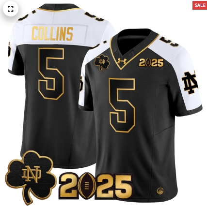 Notre Dame Fighting Irish 2025 CFP Final Patch Gold Vapor Limited Custom Jersey - All Stitched Alternate Beaux Collins