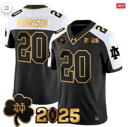 Notre Dame Fighting Irish 2025 CFP Final Patch Gold Vapor Limited Custom Jersey - All Stitched Alternate Benjamin Morrison