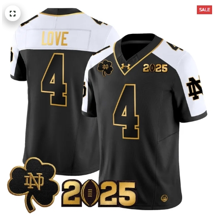 Notre Dame Fighting Irish 2025 CFP Final Patch Gold Vapor Limited Custom Jersey - All Stitched Alternate Jeremiyah Love