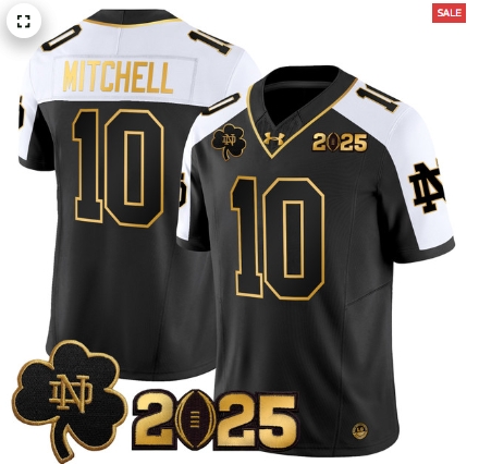 Notre Dame Fighting Irish 2025 CFP Final Patch Gold Vapor Limited Custom Jersey - All Stitched Alternate Kris Mitchell
