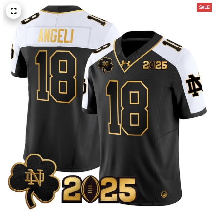 Notre Dame Fighting Irish 2025 CFP Final Patch Gold Vapor Limited Custom Jersey - All Stitched Alternate Steve Angeli