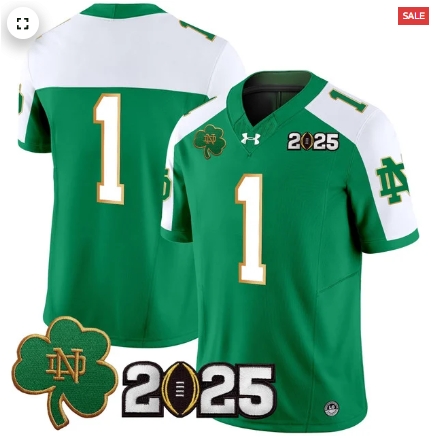 Notre Dame Fighting Irish 2025 CFP Final Patch Vapor Limited Custom Jersey - All Stitched Green Alternate #1 Team