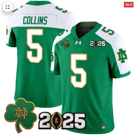 Notre Dame Fighting Irish 2025 CFP Final Patch Vapor Limited Custom Jersey - All Stitched Green Alternate Beaux Collins