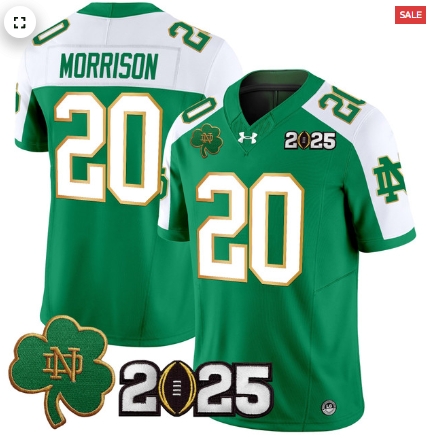 Notre Dame Fighting Irish 2025 CFP Final Patch Vapor Limited Custom Jersey - All Stitched Green Alternate Benjamin Morrison