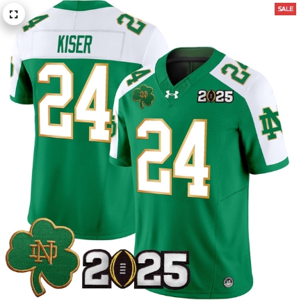 Notre Dame Fighting Irish 2025 CFP Final Patch Vapor Limited Custom Jersey - All Stitched Green Alternate Jack Kiser