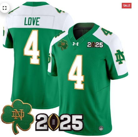 Notre Dame Fighting Irish 2025 CFP Final Patch Vapor Limited Custom Jersey - All Stitched Green Alternate Jeremiyah Love