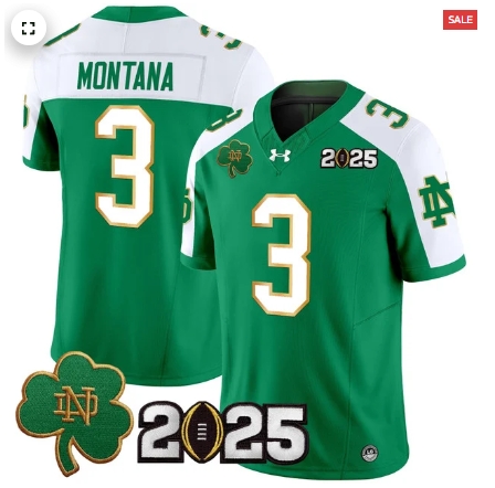 Notre Dame Fighting Irish 2025 CFP Final Patch Vapor Limited Custom Jersey - All Stitched Green Alternate Joe Montana