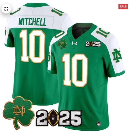 Notre Dame Fighting Irish 2025 CFP Final Patch Vapor Limited Custom Jersey - All Stitched Green Alternate Kris Mitchell