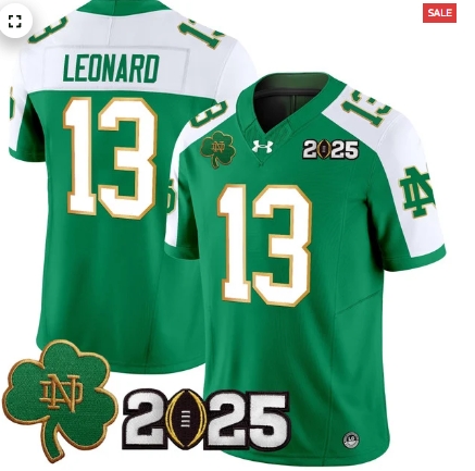 Notre Dame Fighting Irish 2025 CFP Final Patch Vapor Limited Custom Jersey - All Stitched Green Alternate Riley Leonard