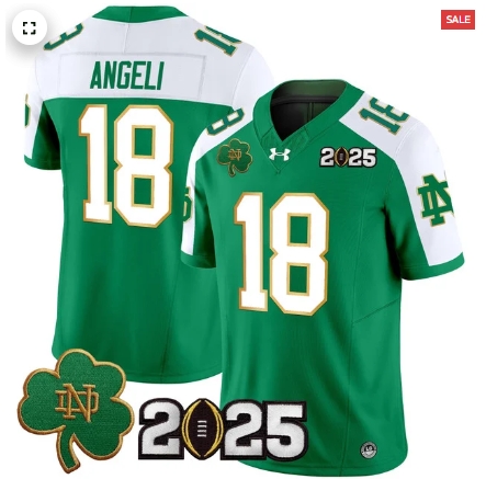 Notre Dame Fighting Irish 2025 CFP Final Patch Vapor Limited Custom Jersey - All Stitched Green Alternate Steve Angeli
