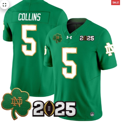 Notre Dame Fighting Irish 2025 CFP Final Patch Vapor Limited Custom Jersey - All Stitched Green Beaux Collins