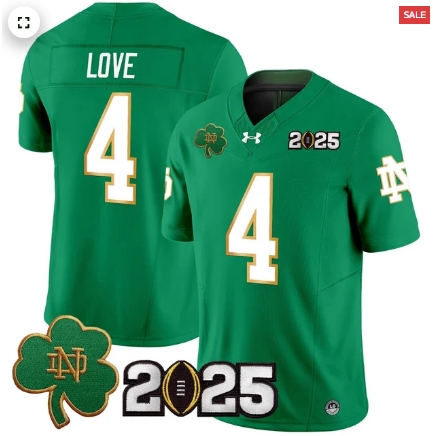 Notre Dame Fighting Irish 2025 CFP Final Patch Vapor Limited Custom Jersey - All Stitched Green Jeremiyah Love