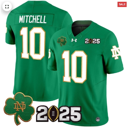 Notre Dame Fighting Irish 2025 CFP Final Patch Vapor Limited Custom Jersey - All Stitched Green Kris Mitchell
