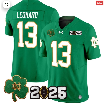 Notre Dame Fighting Irish 2025 CFP Final Patch Vapor Limited Custom Jersey - All Stitched Green Riley Leonard