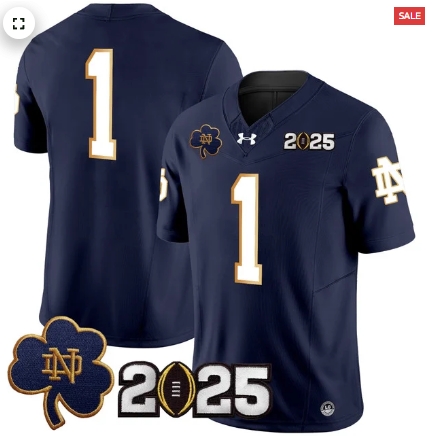 Notre Dame Fighting Irish 2025 CFP Final Patch Vapor Limited Custom Jersey - All Stitched Navy #1 Team