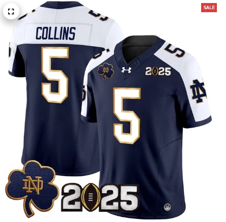 Notre Dame Fighting Irish 2025 CFP Final Patch Vapor Limited Custom Jersey - All Stitched Navy Alternate Beaux Collins