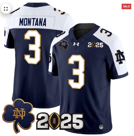 Notre Dame Fighting Irish 2025 CFP Final Patch Vapor Limited Custom Jersey - All Stitched Navy Alternate Joe Montana