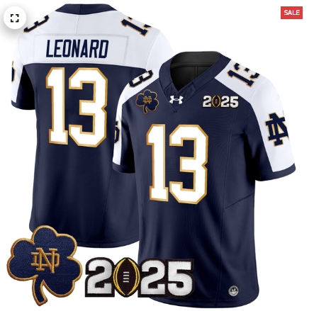 Notre Dame Fighting Irish 2025 CFP Final Patch Vapor Limited Custom Jersey - All Stitched Navy Alternate Riley Leonard