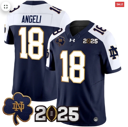 Notre Dame Fighting Irish 2025 CFP Final Patch Vapor Limited Custom Jersey - All Stitched Navy Alternate Steve Angeli