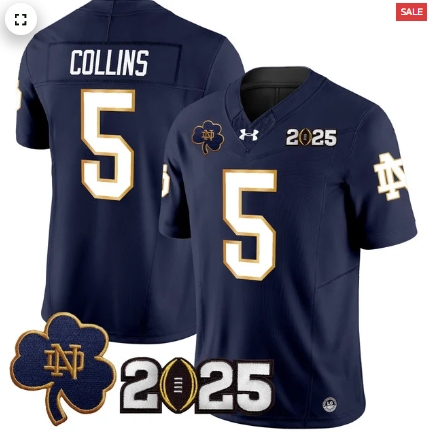 Notre Dame Fighting Irish 2025 CFP Final Patch Vapor Limited Custom Jersey - All Stitched Navy Beaux Collins