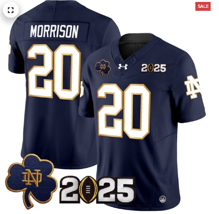 Notre Dame Fighting Irish 2025 CFP Final Patch Vapor Limited Custom Jersey - All Stitched Navy Benjamin Morrison