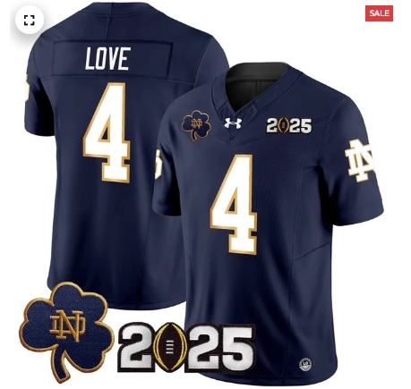 Notre Dame Fighting Irish 2025 CFP Final Patch Vapor Limited Custom Jersey - All Stitched Navy Jeremiyah Love