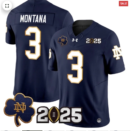 Notre Dame Fighting Irish 2025 CFP Final Patch Vapor Limited Custom Jersey - All Stitched Navy Joe Montana