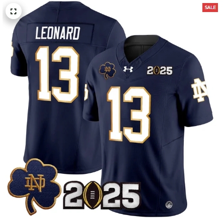 Notre Dame Fighting Irish 2025 CFP Final Patch Vapor Limited Custom Jersey - All Stitched Navy Riley Leonard
