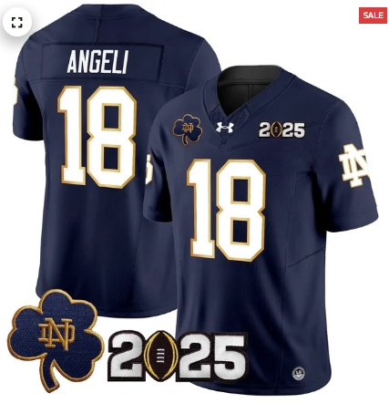 Notre Dame Fighting Irish 2025 CFP Final Patch Vapor Limited Custom Jersey - All Stitched Navy Steve Angeli