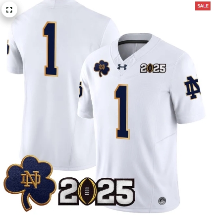 Notre Dame Fighting Irish 2025 CFP Final Patch Vapor Limited Custom Jersey - All Stitched White #1 Team