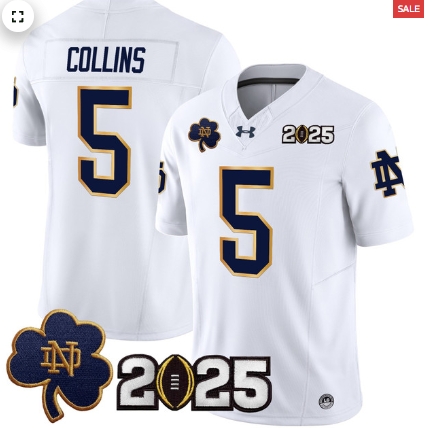 Notre Dame Fighting Irish 2025 CFP Final Patch Vapor Limited Custom Jersey - All Stitched White Beaux Collins
