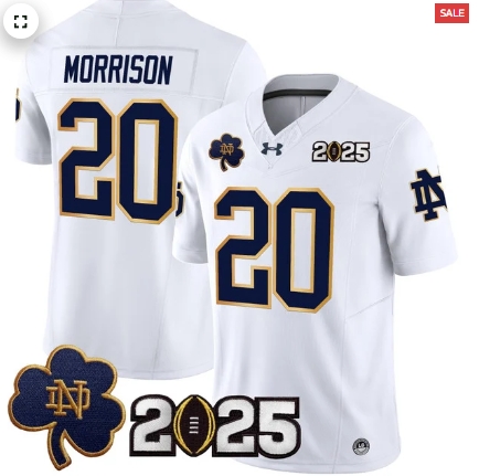 Notre Dame Fighting Irish 2025 CFP Final Patch Vapor Limited Custom Jersey - All Stitched White Benjamin Morrison
