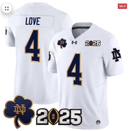 Notre Dame Fighting Irish 2025 CFP Final Patch Vapor Limited Custom Jersey - All Stitched White Jeremiyah Love
