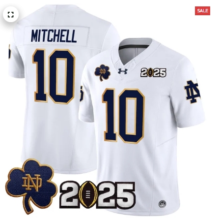 Notre Dame Fighting Irish 2025 CFP Final Patch Vapor Limited Custom Jersey - All Stitched White Kris Mitchell