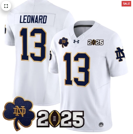 Notre Dame Fighting Irish 2025 CFP Final Patch Vapor Limited Custom Jersey - All Stitched White Riley Leonard
