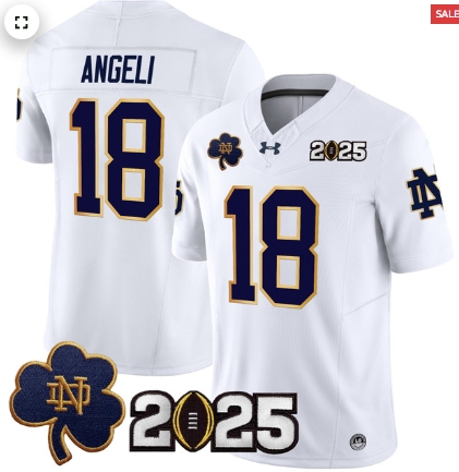 Notre Dame Fighting Irish 2025 CFP Final Patch Vapor Limited Custom Jersey - All Stitched White Steve Angeli