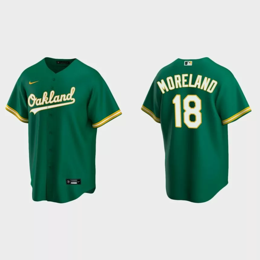 Oakland Athletics #18 Mitch Moreland Replica Alternate Jersey – Kelly Green