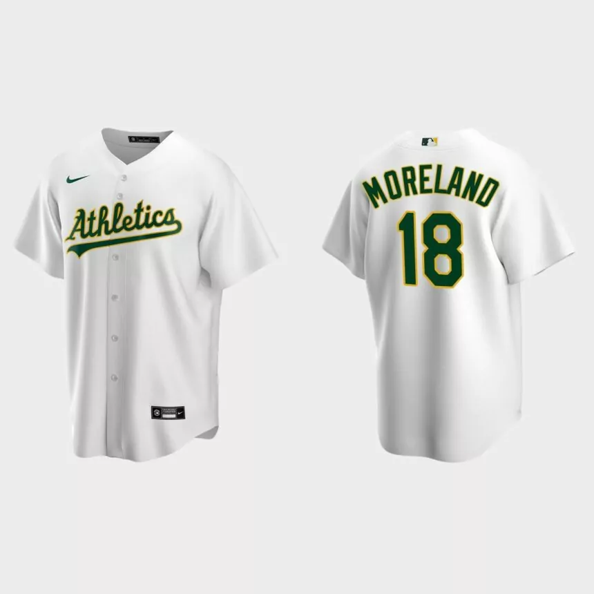 Oakland Athletics #18 Mitch Moreland Replica Home Jersey – White