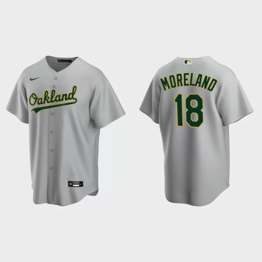 Oakland Athletics #18 Mitch Moreland Replica Road Jersey – Gray