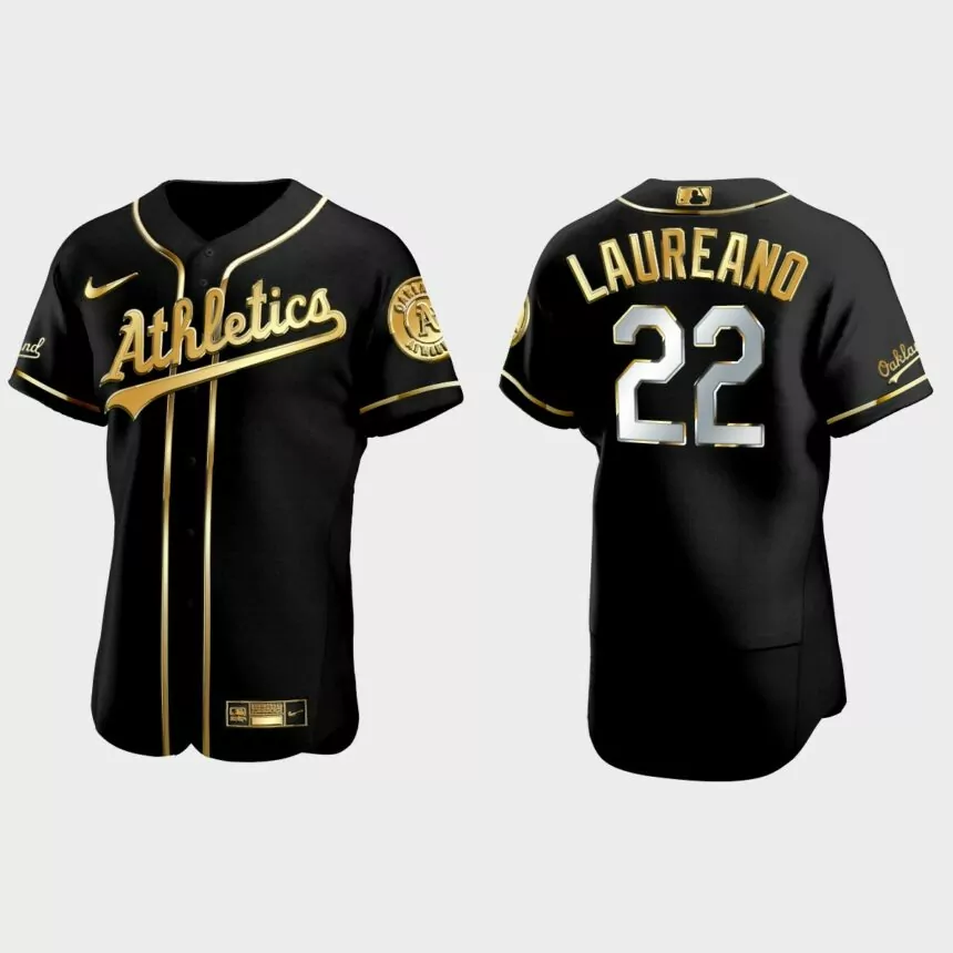Oakland Athletics #22 Ramon Laureano Golden Edition Authentic Jersey – Black