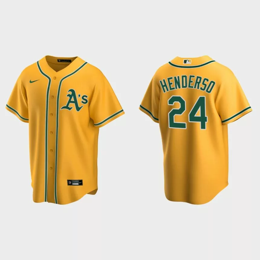 Oakland Athletics #24 Rickey Henderson Gold 2020 Replica Alternate Jersey