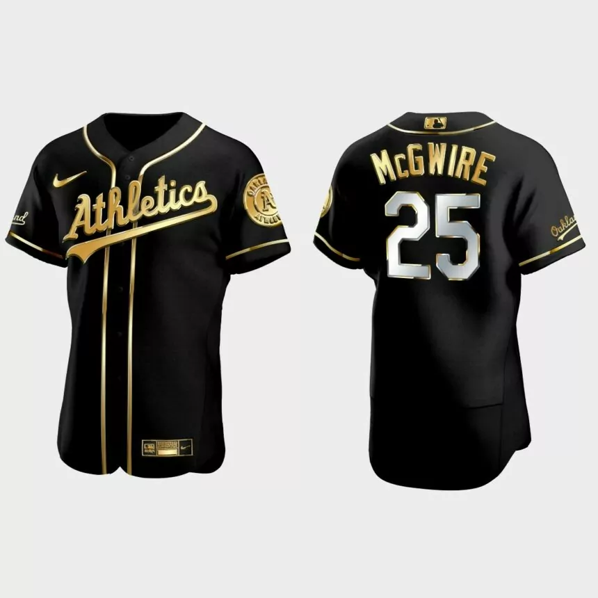 Oakland Athletics #25 Mark McGwire Golden Edition Authentic Jersey – Black