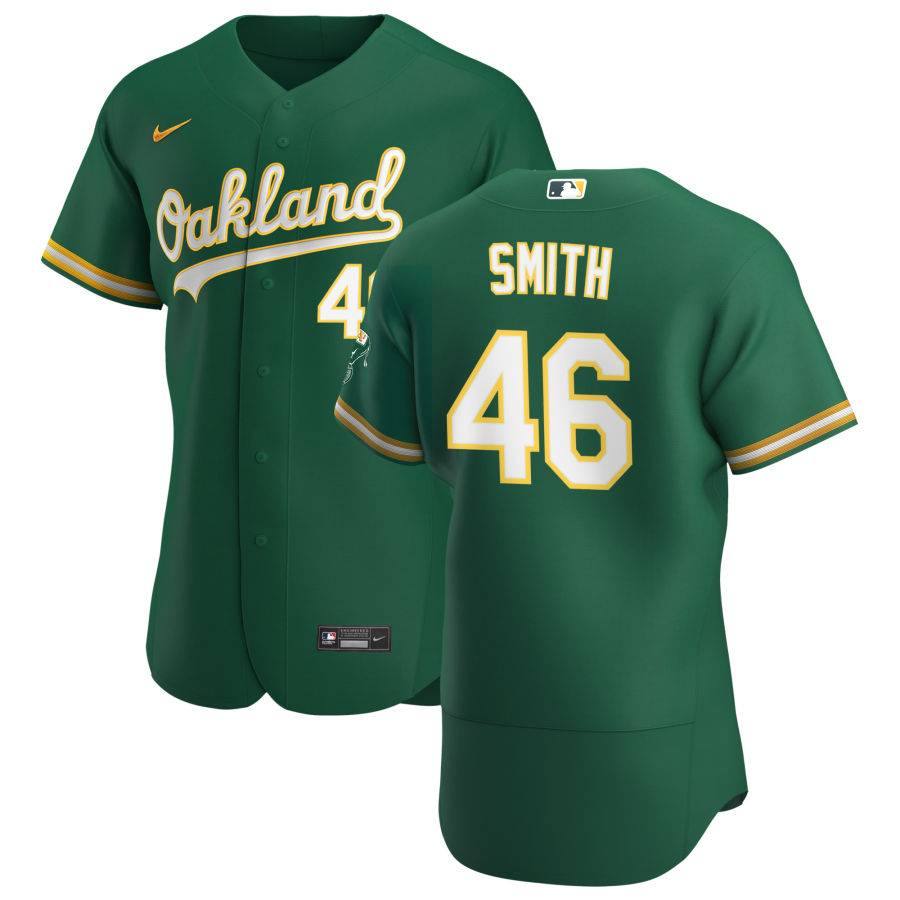 Oakland Athletics #46 Burch Smith Men's Nike Kelly Green Alternate 2020 Authentic Player MLB Jersey
