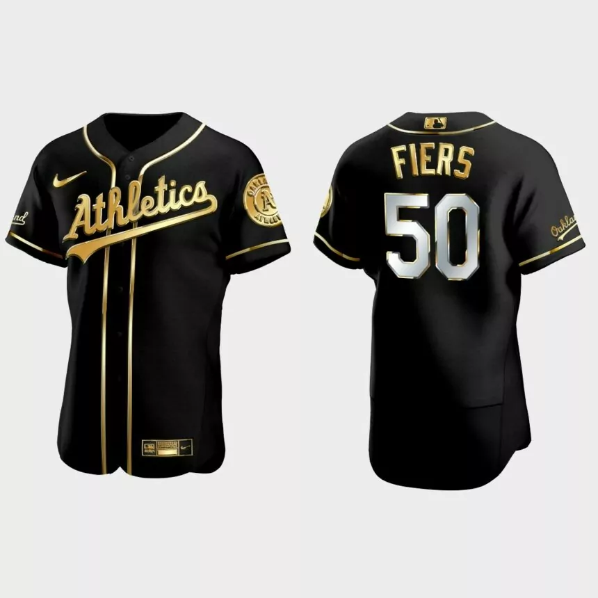 Oakland Athletics #50 Mike Fiers Golden Edition Authentic Jersey – Black