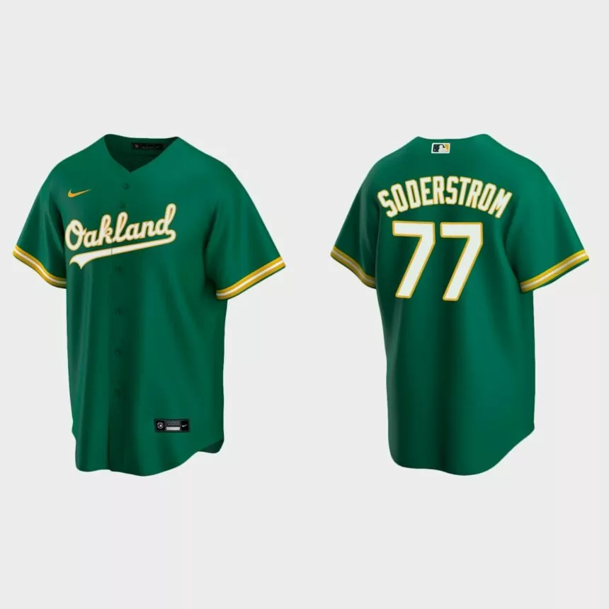 Oakland Athletics #77 Tyler Soderstrom Replica Alternate Jersey – Kelly Green