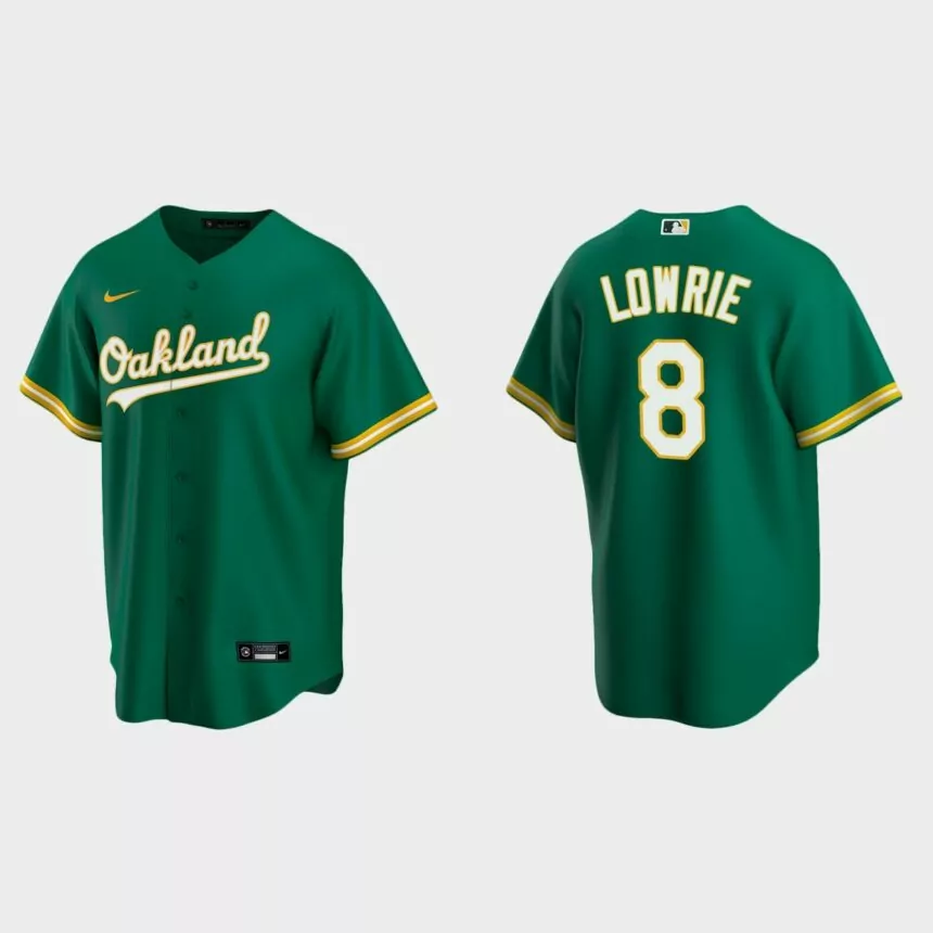 Oakland Athletics #8 Jed Lowrie Replica Alternate Jersey – Kelly Green
