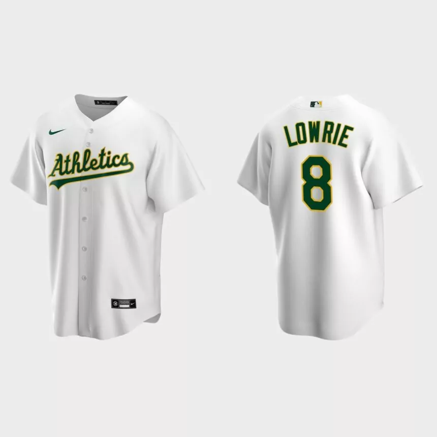 Oakland Athletics #8 Jed Lowrie Replica Home Jersey – White